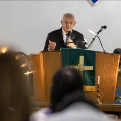 CSUSB President Tomás D. Morales speaks at the California State University’s 2023 Super Sunday event at the St. Paul African Methodist Episcopal Church in San Bernardino.