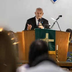 CSUSB President Tomás D. Morales speaks at the California State University’s Super Sunday event at the St. Paul African Methodist Episcopal Church in San Bernardino on Feb. 26.