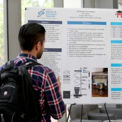 Student research poster presentations at the Center for Advanced Functional Materials Summer Research Open House and CREST Open House in July 2015. The CSUSB center is the recipient of National Science Foundation’s International Research Experiences for Students grant.