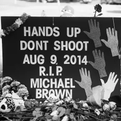 A makeshift memorial placed during protests over the shooting of Michael Brown by a Ferguson, Mo., police officer in 2014. Photo by Jamelle Bouie via Wikimedia Commons.