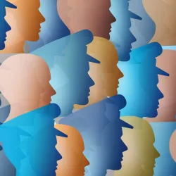 Illustration of police and multiracial, multiethnic silhouettes. 