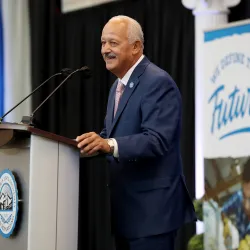 CSUSB President Tomás D. Morales at the 2021 Convocation.