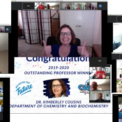 Kim Cousins, a professor of chemistry and biochemistry, has been named the 2019-20 CSUSB Outstanding Professor, the university’s top faculty honor.