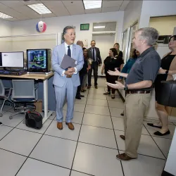 U.S. Rep. Mark Takano of Riverside (second from right) meets with Tony Coulson (far right), executive director of the CSUSB Cybersecurity Center, September 2023.