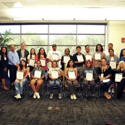 Students, workshop organizers and school officials at the conclusion of a weeklong workshop in suicide prevention.