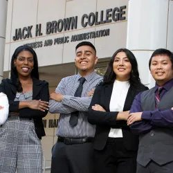 Students in front of Jack Brown Hall.