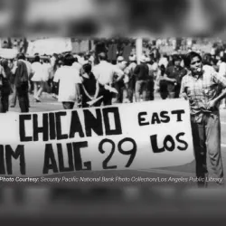 A scene from the National Chicano Moratorium protest in East Los Angeles, Aug. 29, 1970. Photo courtesy of Security Pacific Bank Photo Collection/Los Angeles Public Library.