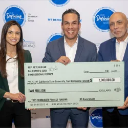 From left: Sonia Otte, MSPA director; U.S. Rep. Pete Aguilar, CSUSB Vice President of University Advancement Robert Nava.