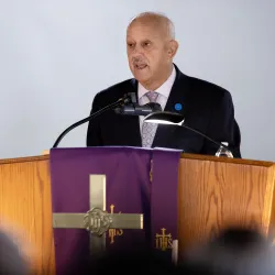 CSUSB President Tomás D. Morales speaks at the California State University’s 2024 Super Sunday event on Feb. 25 at the St. Paul African Methodist Episcopal Church in San Bernardino. 