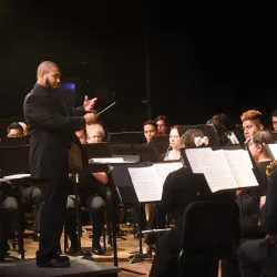 Nicholas Bratcher, CSUSB director of bands, conducts the Cal State San Bernardino Symphonic Band.