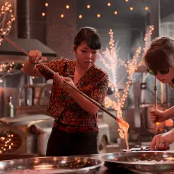 Nao Yamamoto ’14 (left) is one of the contestants on “Blown Away: Christmas,”