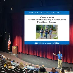 A presentation at the CSUSB Palm Desert Campus on Oct. 11 for the 2023 California Economic Summit