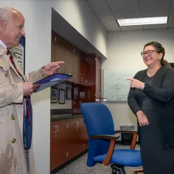 CSUSB President Tomás D. Morales announces that Sharon Velarde Pierce, an associate professor of public administration, is the university’s 2022-23 Outstanding Faculty Advisor.