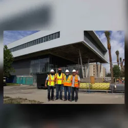 Construction workers outside SMSU North as it was being built.