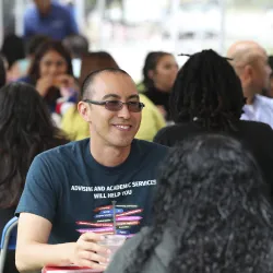 Matthew Markin, academic success and undergraduate advisor, meets with a student