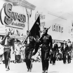 American Legion Post No. 710 Drill Team at Court & E Streets in Downtown SB. 1948. Photo by Henry Hooks, courtesy of San Bernardino County Museum.