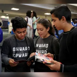 File photo of three students from a 2017 Upward Bound Super Saturday event at CSUSB.