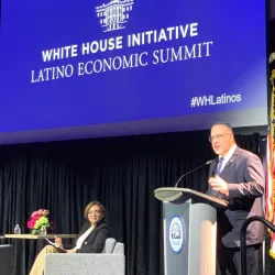 U.S. Education Secretary Miguel Cardona spoke at the White House Initiative Latino Regional Economic Summit held at Cal State San Bernardino on Nov. 17.