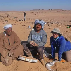 Some of the members of Wadi el-Hudi Expedition at archaeological excavation site in Egypt.