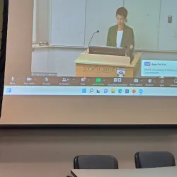 Annenberg Virtual Reality ColLABorative research associate Rita Girginova, speaks to the attendees at the “Yesterday's Future: The Centuries-Long Quest For Virtual Reality” event, which was recreated by the Cal State San Bernardino Extended Reality for Learning (xREAL) Lab with the university’s Information Technology Services (ITS).