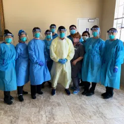 CSUSB Palm Desert Campus nursing students who assisted with COVID-19 testing in the Coachella Valley with U.S. Rep. and physician Raul Ruiz, D-Palm Desert.
