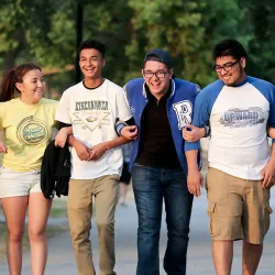 Former Upward Bound students walk the CSUSB campus