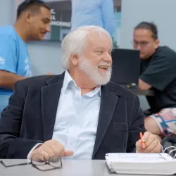 A professor and student in the School of Entrepreneurship
