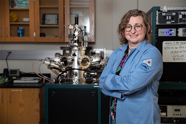 Sara Callori, associate professor of physics, in her laboratory.