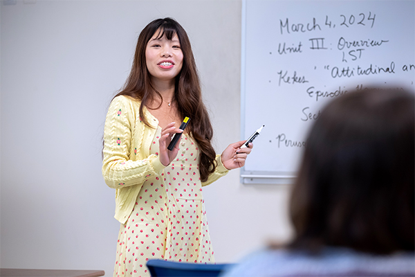 Van Tu, assistant professor of philosophy, teaches an Introduction to Philosophy class at California State University, San Bernardino on Monday, March 4, 2024.