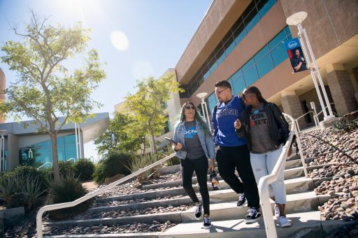 students walking down stairs