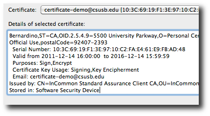 Tunderbird Select Signing Certificate