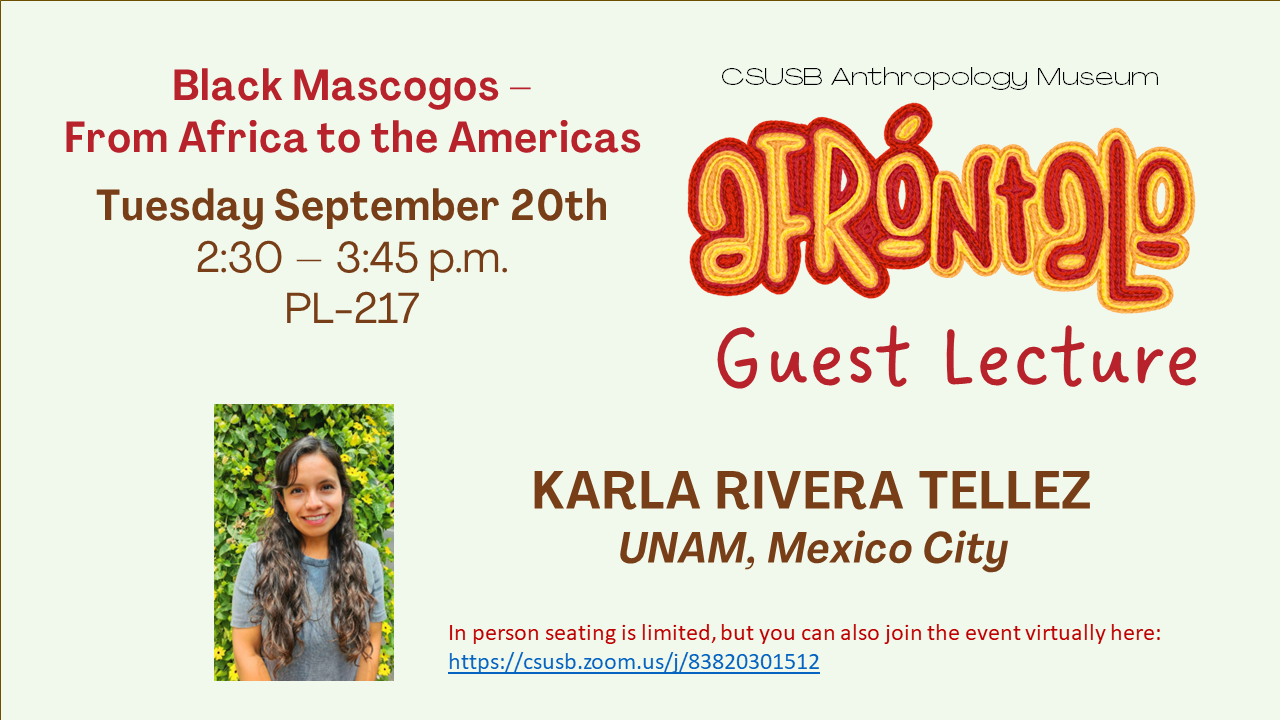 Black Mascogos, From Africa to the Americas flyer with image of guest lecturer