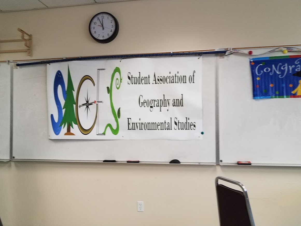 Banner on Whiteboard for Student Association of Geography and Environmental Studies