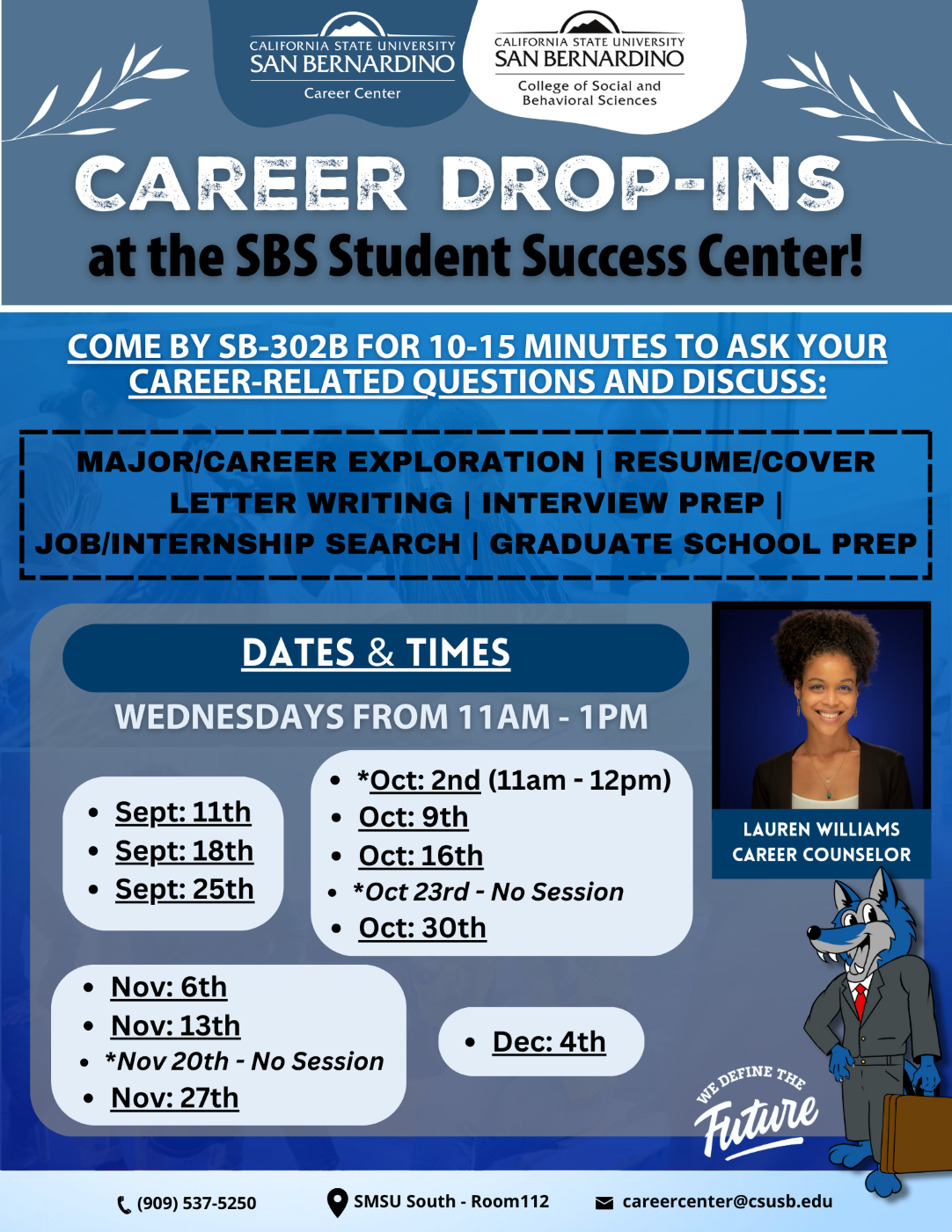 CSBS Career Counseling Drop-Ins Flyer Fall 2024