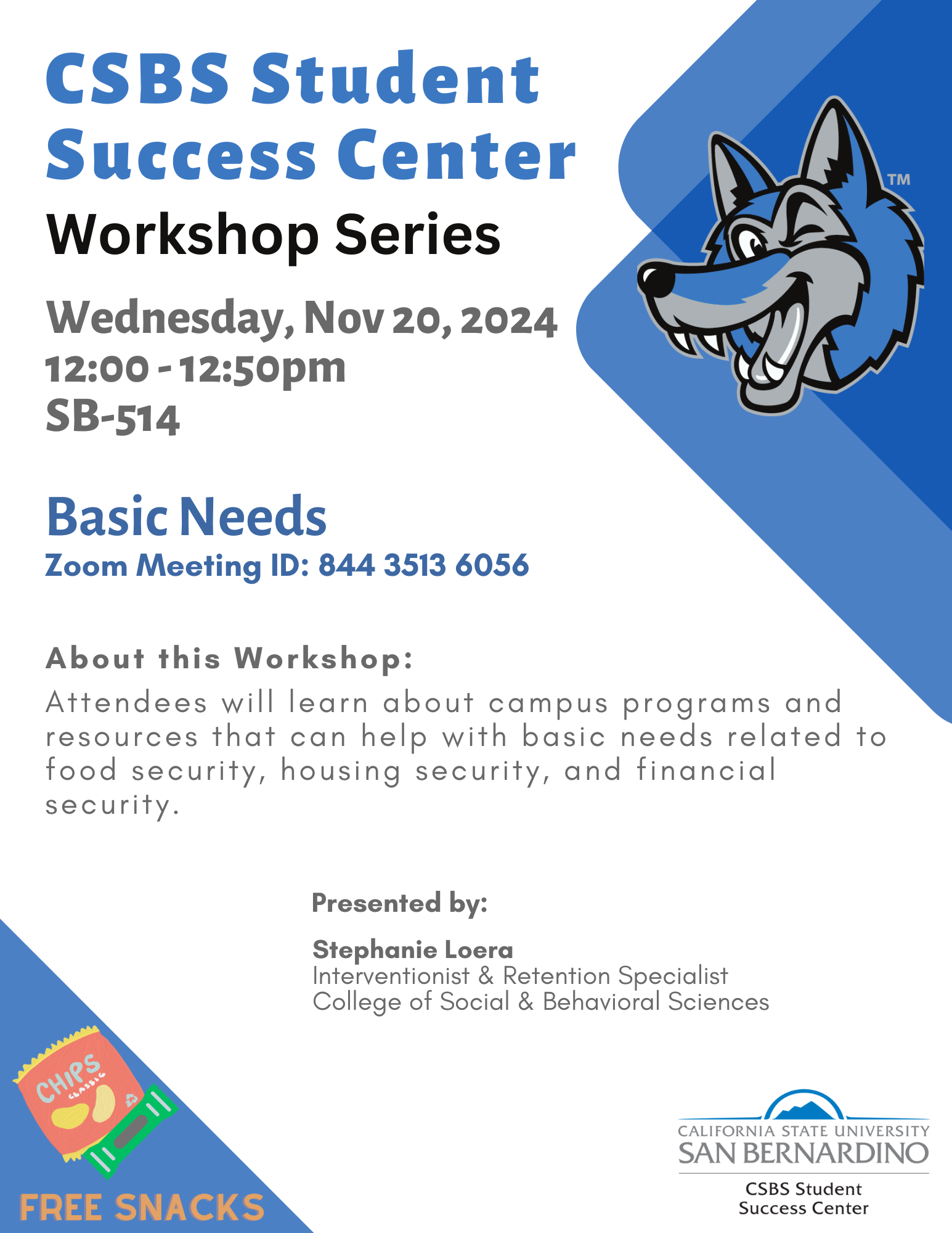 CSBS SSC Workshop Flyer: Basic Needs