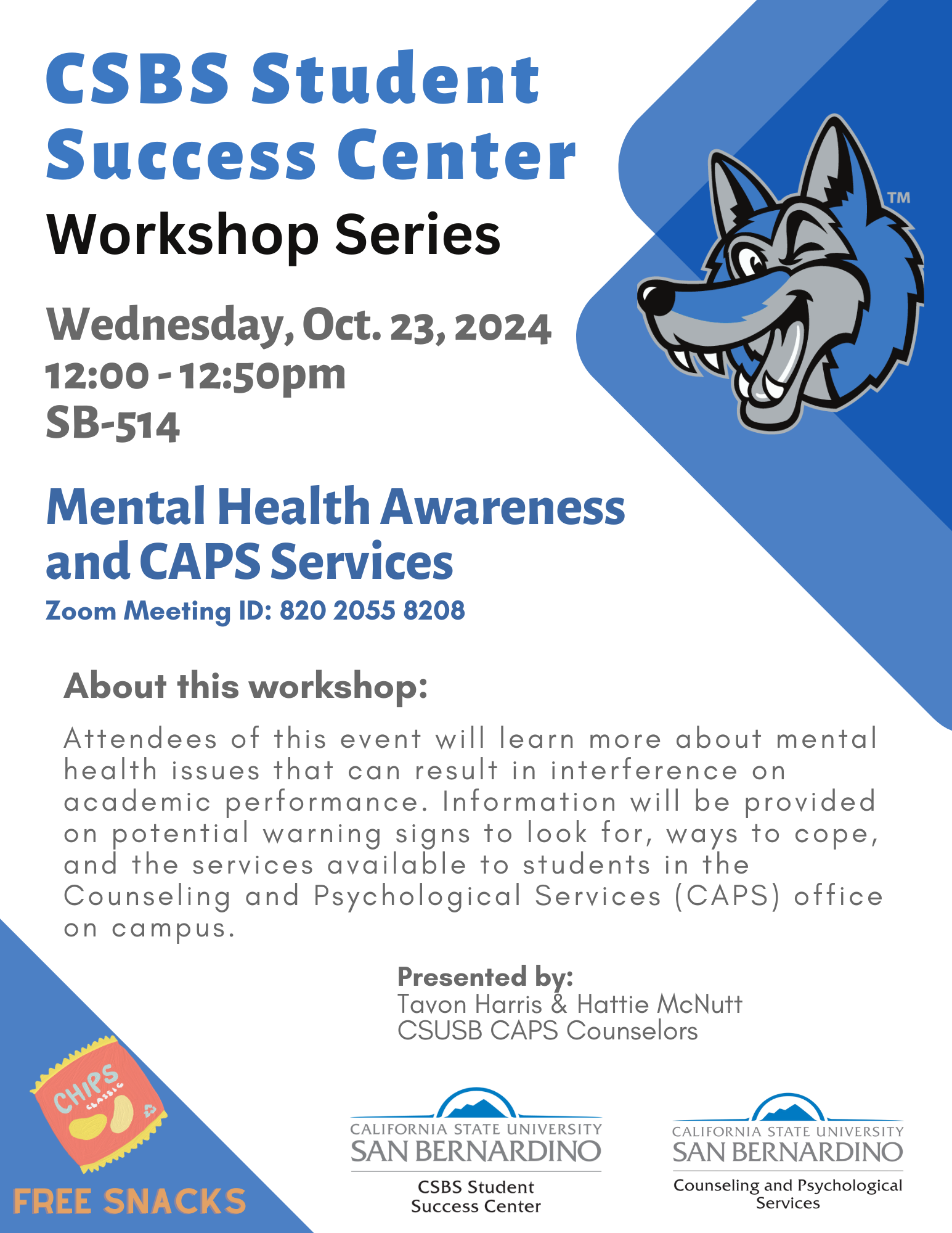 CSBS SSC Workshop Flyer: Mental Health Awareness