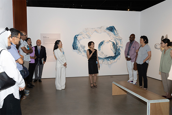 Bomi Hwang, exhibit manager and lecturer of World Languages and Literatures, and Hye-kyung Park, exhibit curator from Sookmyung Women’s University Museum in Seoul, South Korea, led a tour of the exhibit.