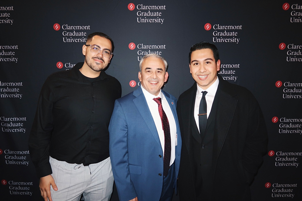 CSUSB alumnus Moe Allary (left) with Steve Miranda, director of admissions and recruitment at Claremont Graduate University, and fellow CSUSB alumnus, Anthony Escoto, at the Claremont Graduate University President’s Reception for newly admitted students.