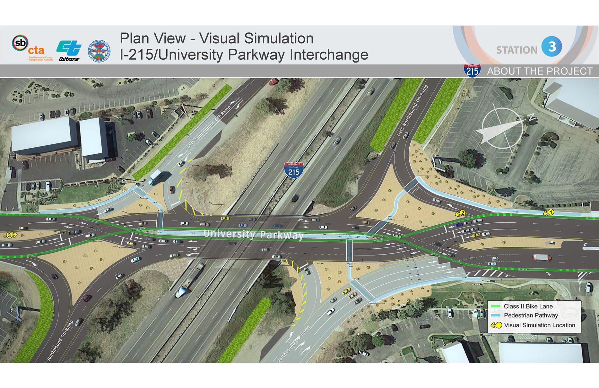 An illustration of the planned intersection and interchange improvements at University Parkway and Interstate 215.>>