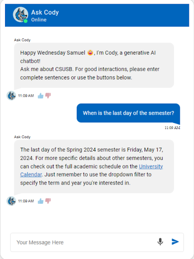 example of chatbot interaction
