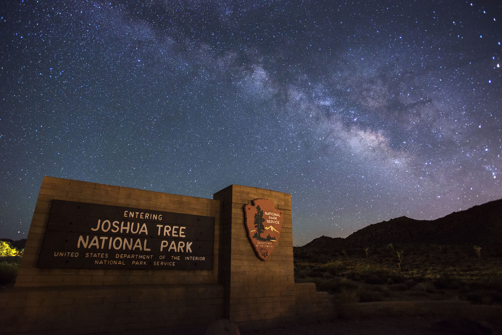 Joshu Tree National Park Sign with milky way