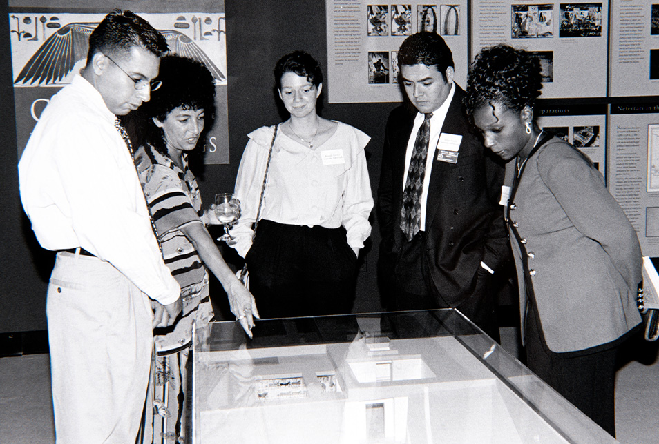Black and White Duplicate - The ribbon cutting ceremony for the Robert V. Fullerton Art Museum (now called RAFFMA) on October 10, 1996 at California State University, San Bernardino. Cal State San Bernardino Historical Photo