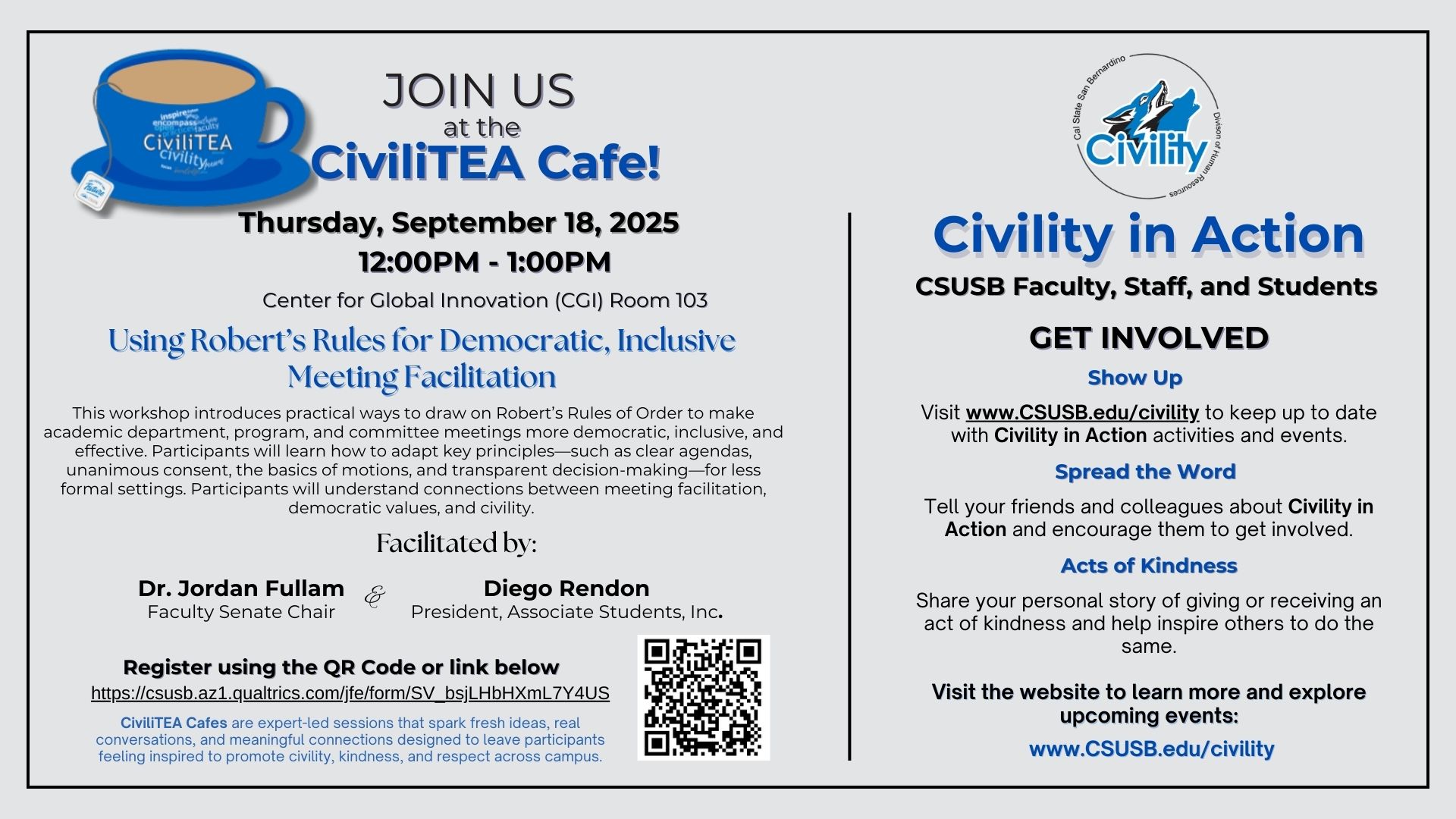 JOIN US at the CiviliTEA Cafe! Thursday, September 18, 2025 12:00PM - 1:00PM