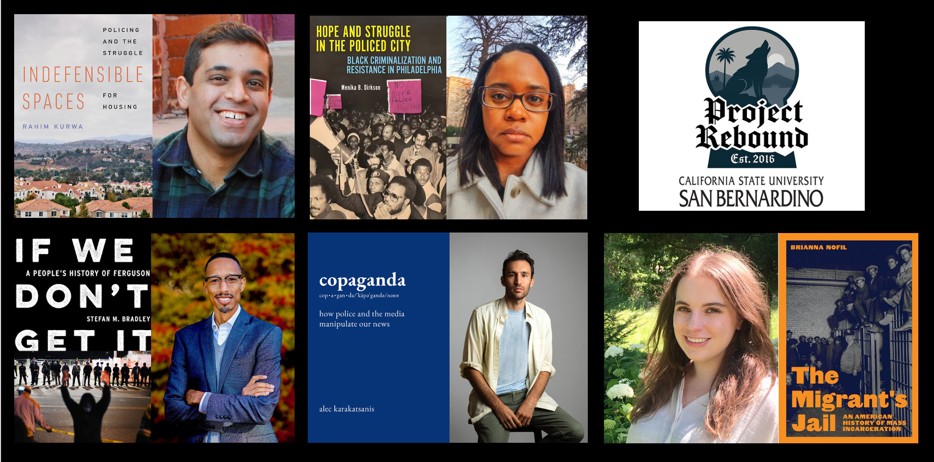Top from top left, Rahim Kurwa, Menika Dirkson; bottom from left: Stefan M. Bradley, Alec Karakatsanis and Brianna Nofil.