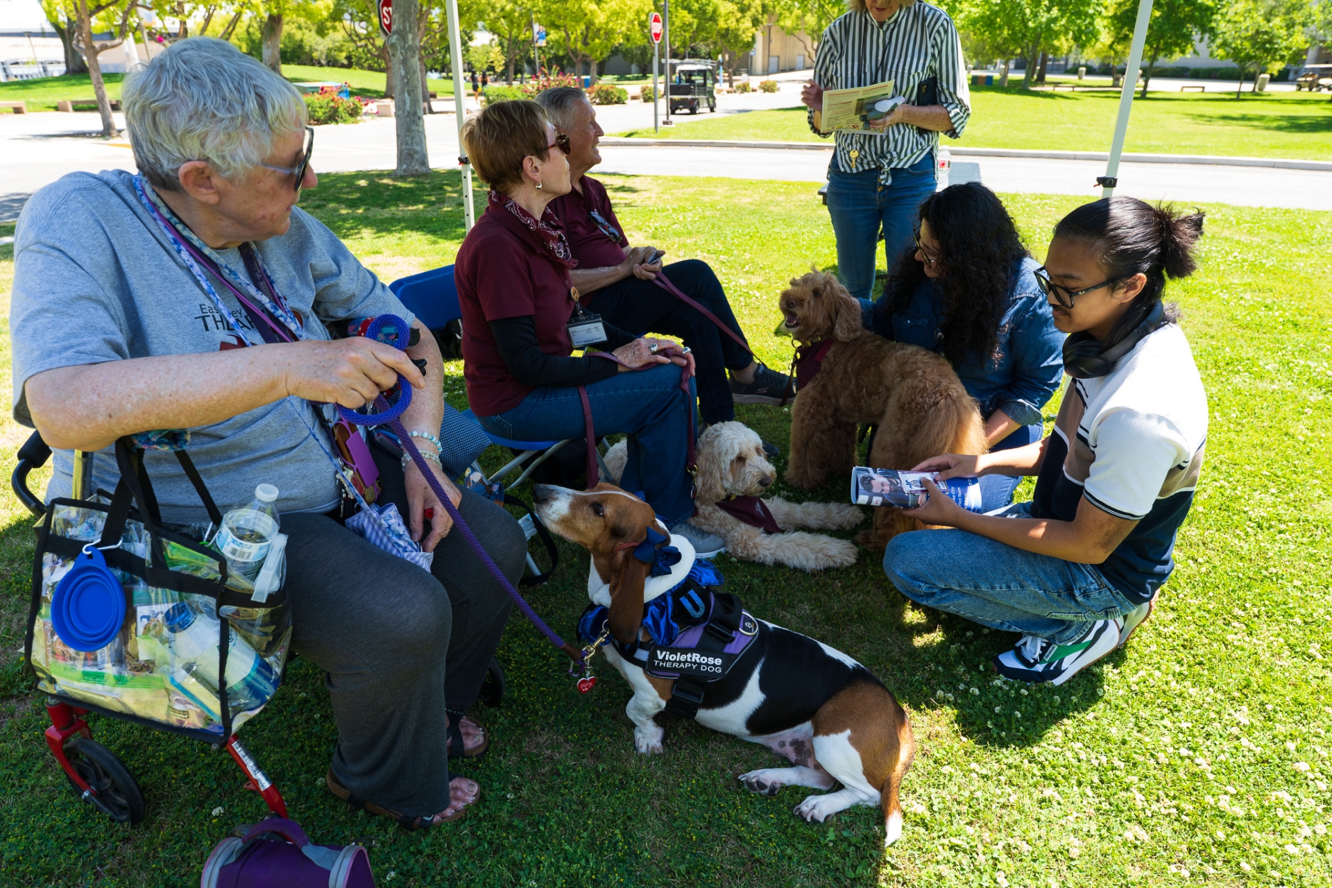 Students petting emotional support animals at CAPS Mental Health Carnical