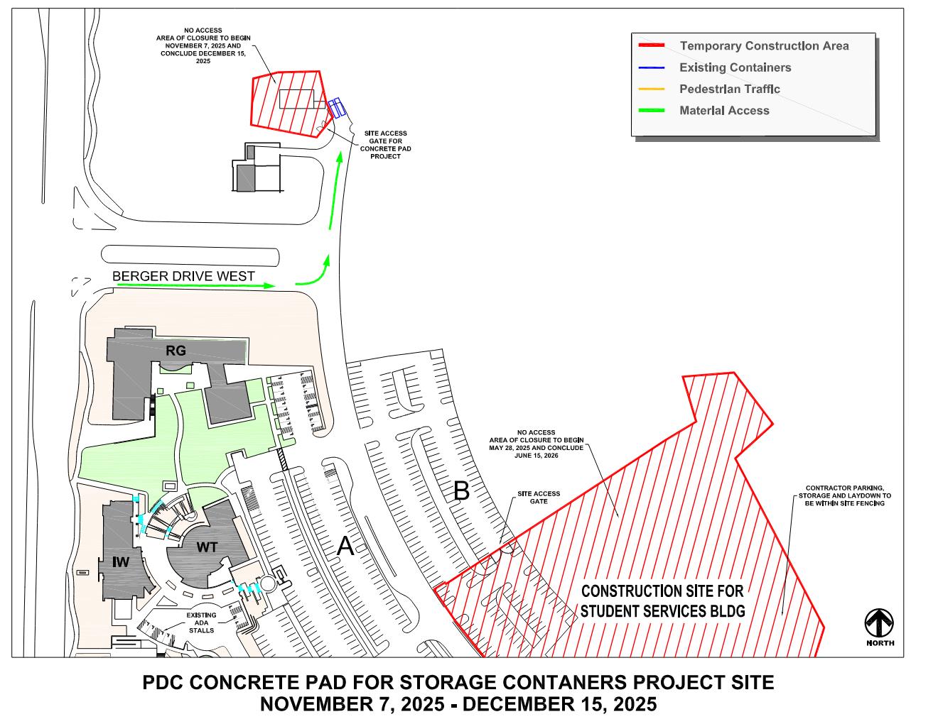 Campus map depicting areas of construction at the Palm Desert Campus. 