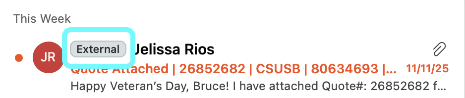 Email indicating External tag in header