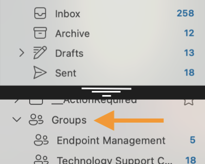 Groups is at the bottom of Outlook folder