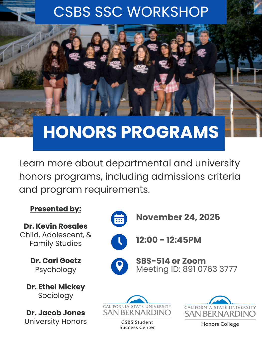 CSBS SSC Fall Workshop Flyer: Honors Programs