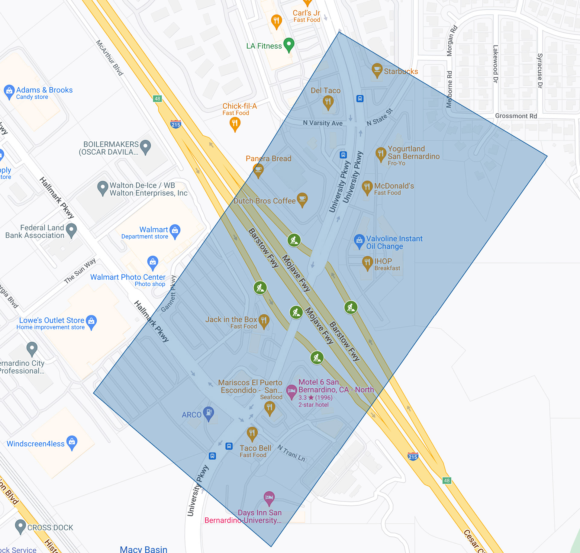 A map of the University Parkway-Interstate 215 construction zone